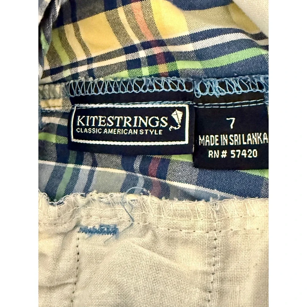 Kitestrings Boys Blue Yellow Plaid Madras Shorts‎ Size 7 Classic American Style